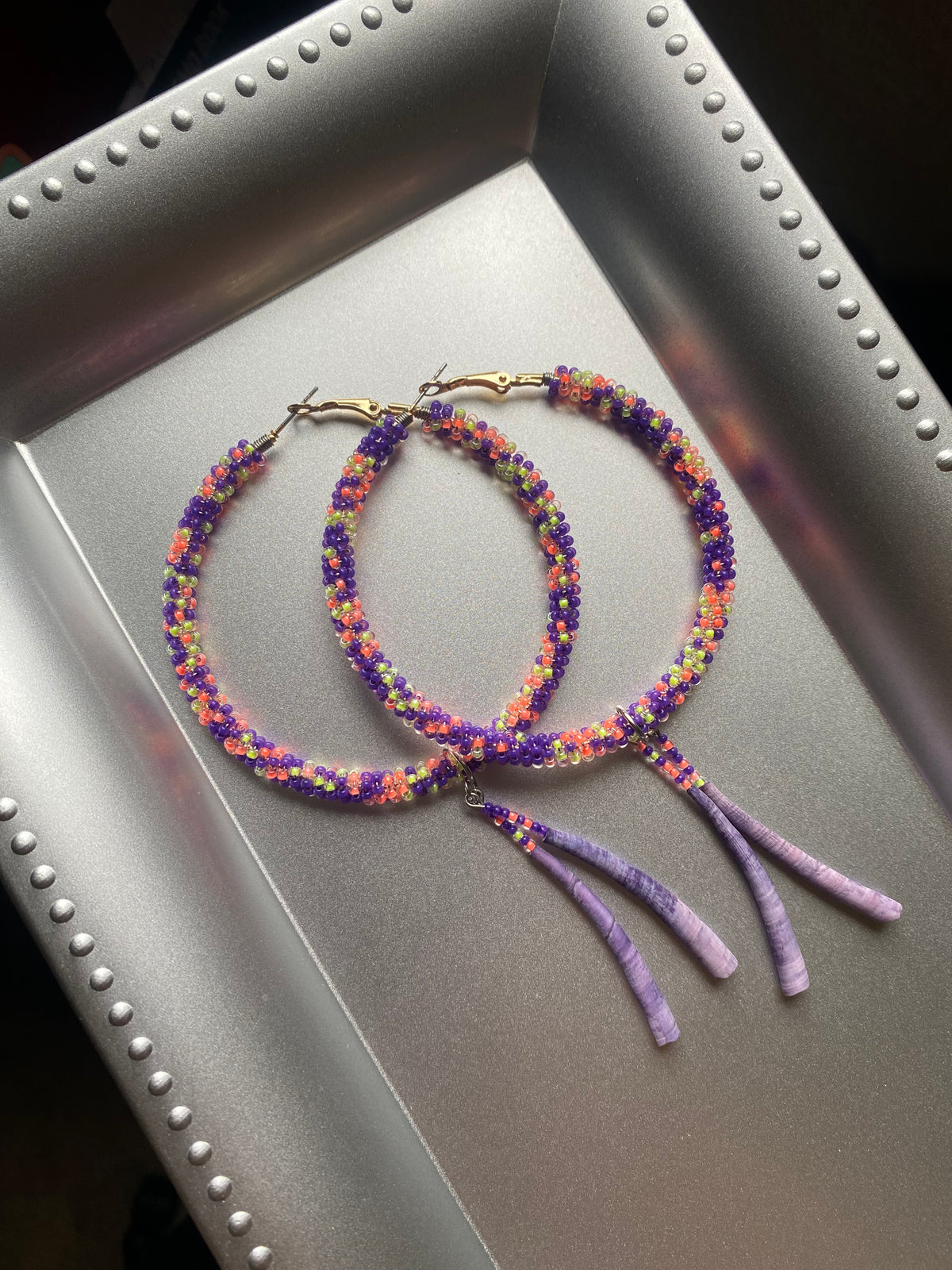 Purple Spooky Dentalium Hoops by BIR