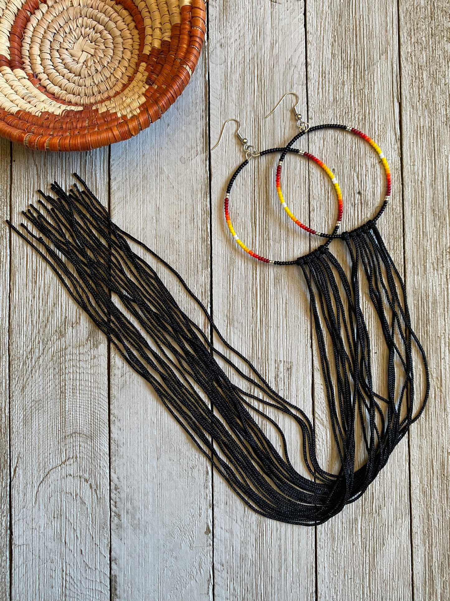 RTS-Black Hoops with Fringe by Beading It Real