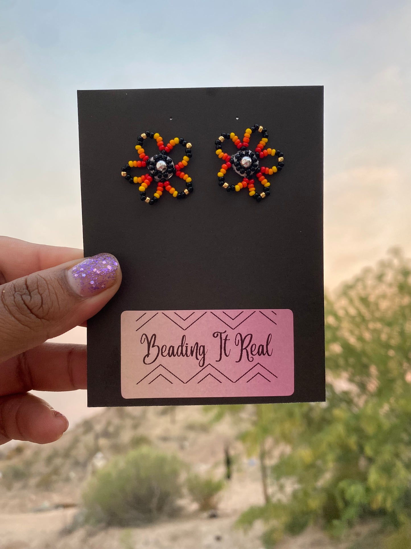Black Flower Studs by Beading It Real