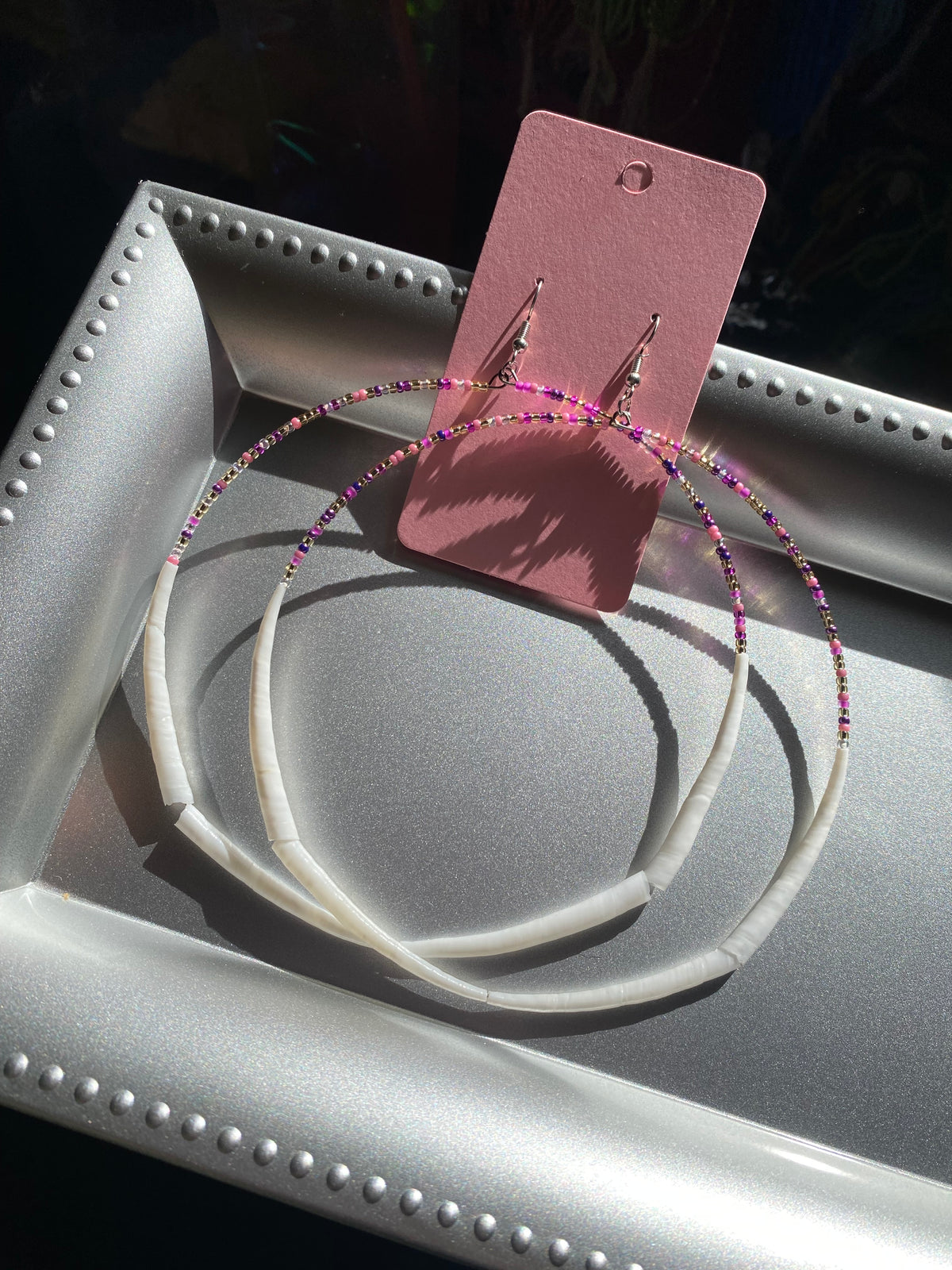 XL Pink Goddess Dentalium Hoops by BIR