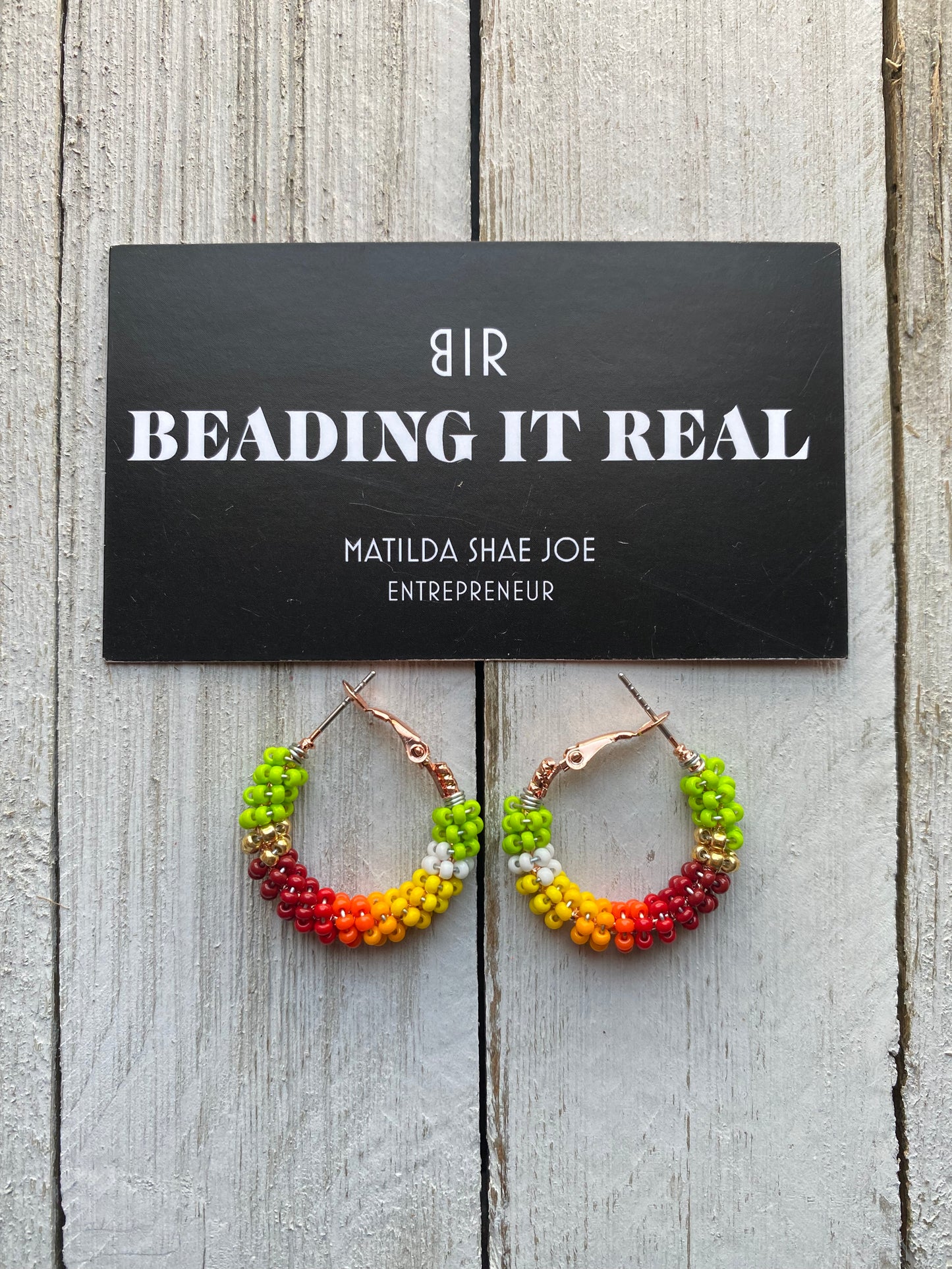 Mini Lime Green Beaded Hoop Earrings by Beading It Real