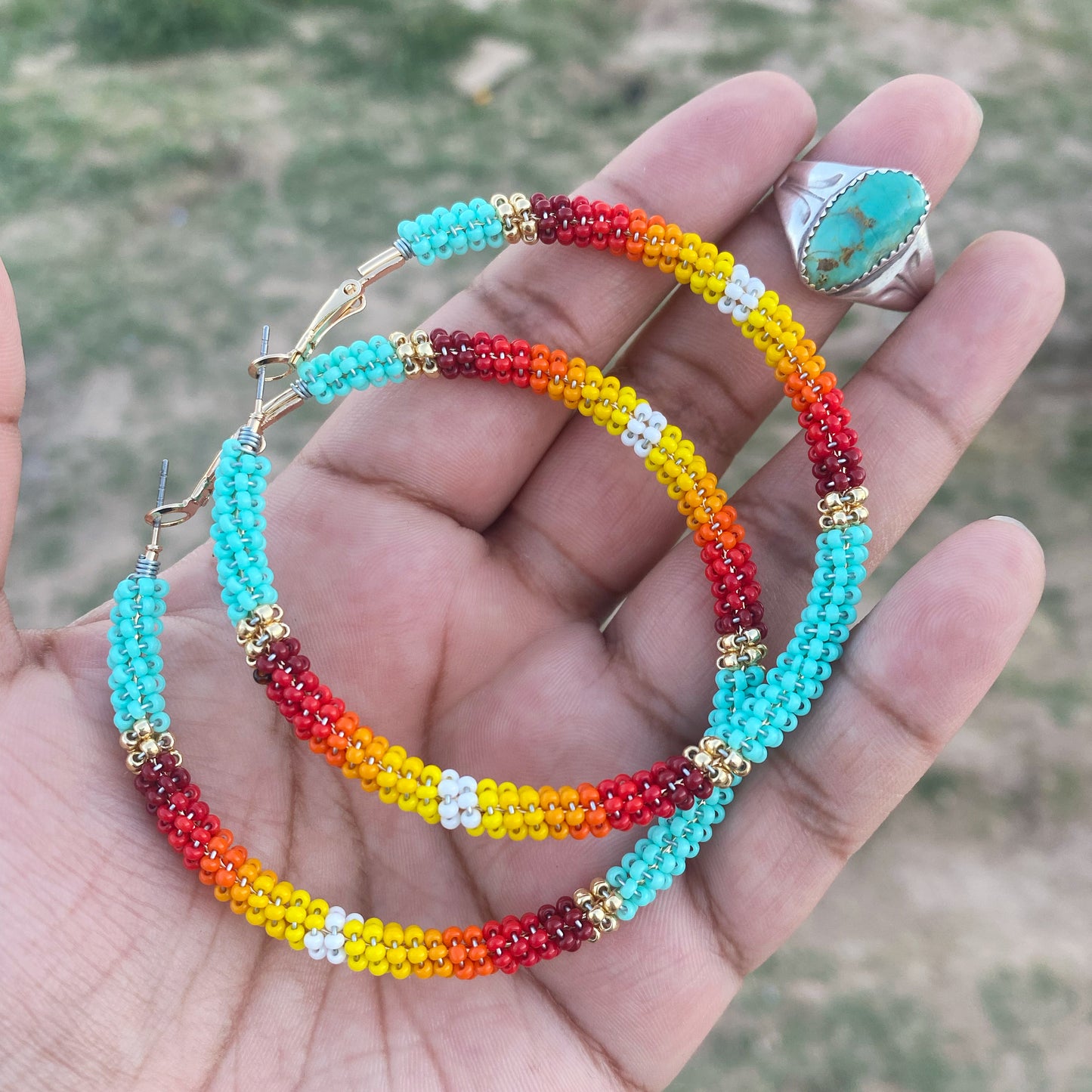 Iconic Grandmother Turquoise Hoops by Beading It Real