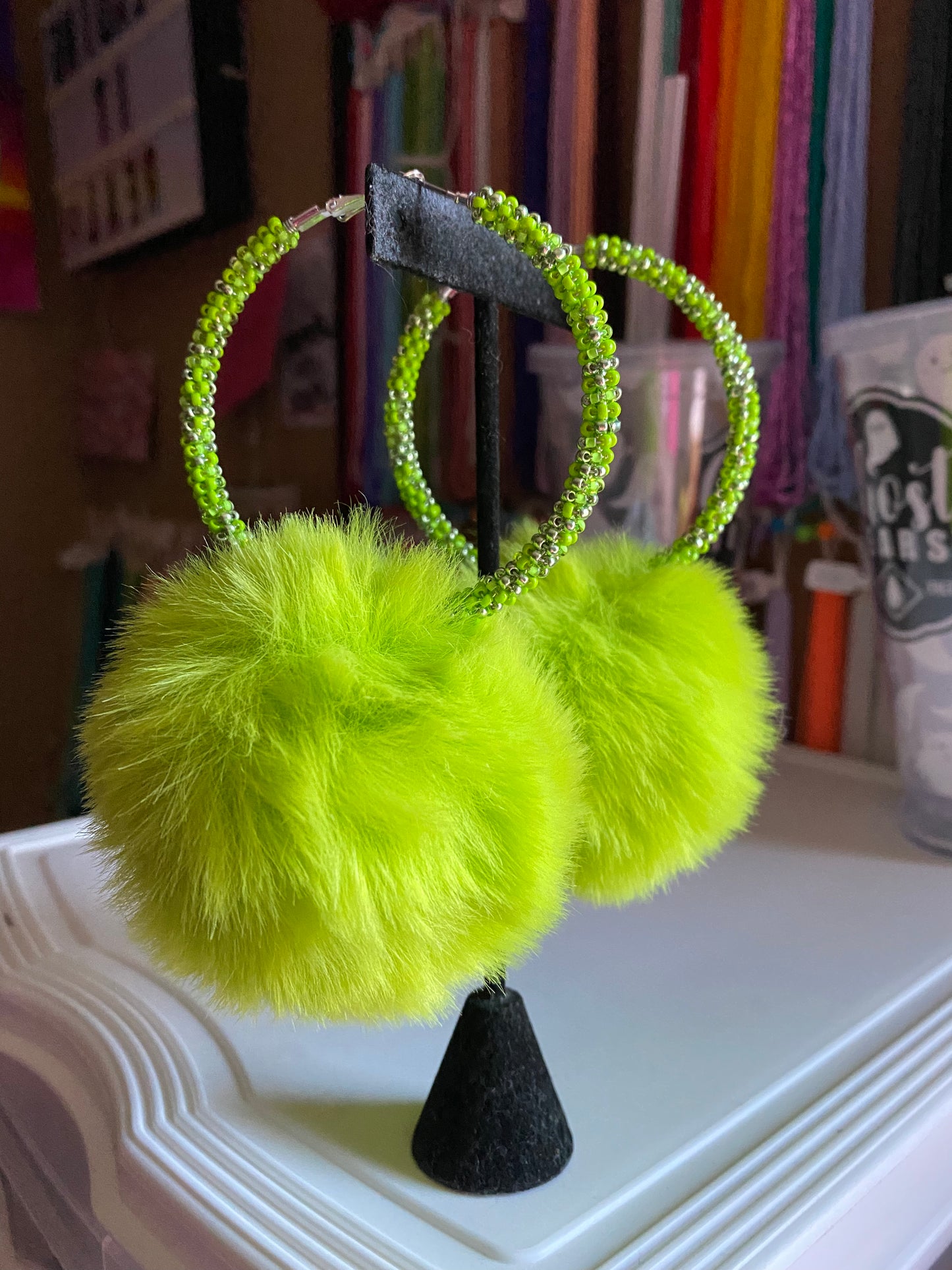 Neon Green Poms by Beading It Real
