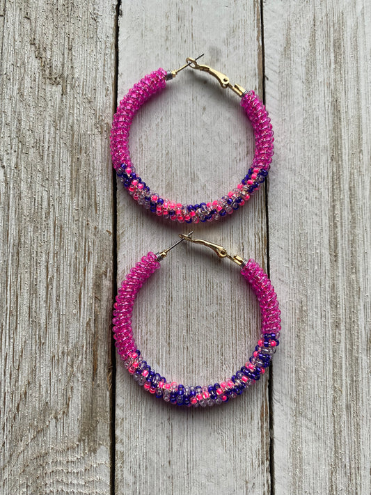 RTS-Bright Pink & Polaris Hoops by Beading It Real