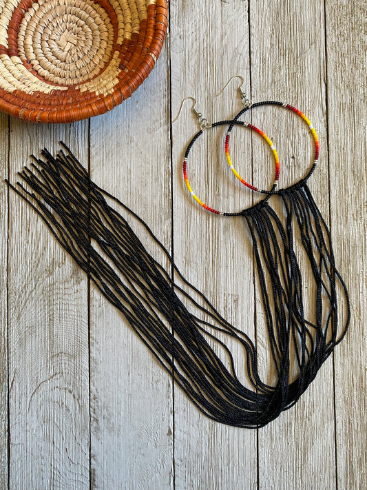 RTS-Black Hoops with Fringe by Beading It Real