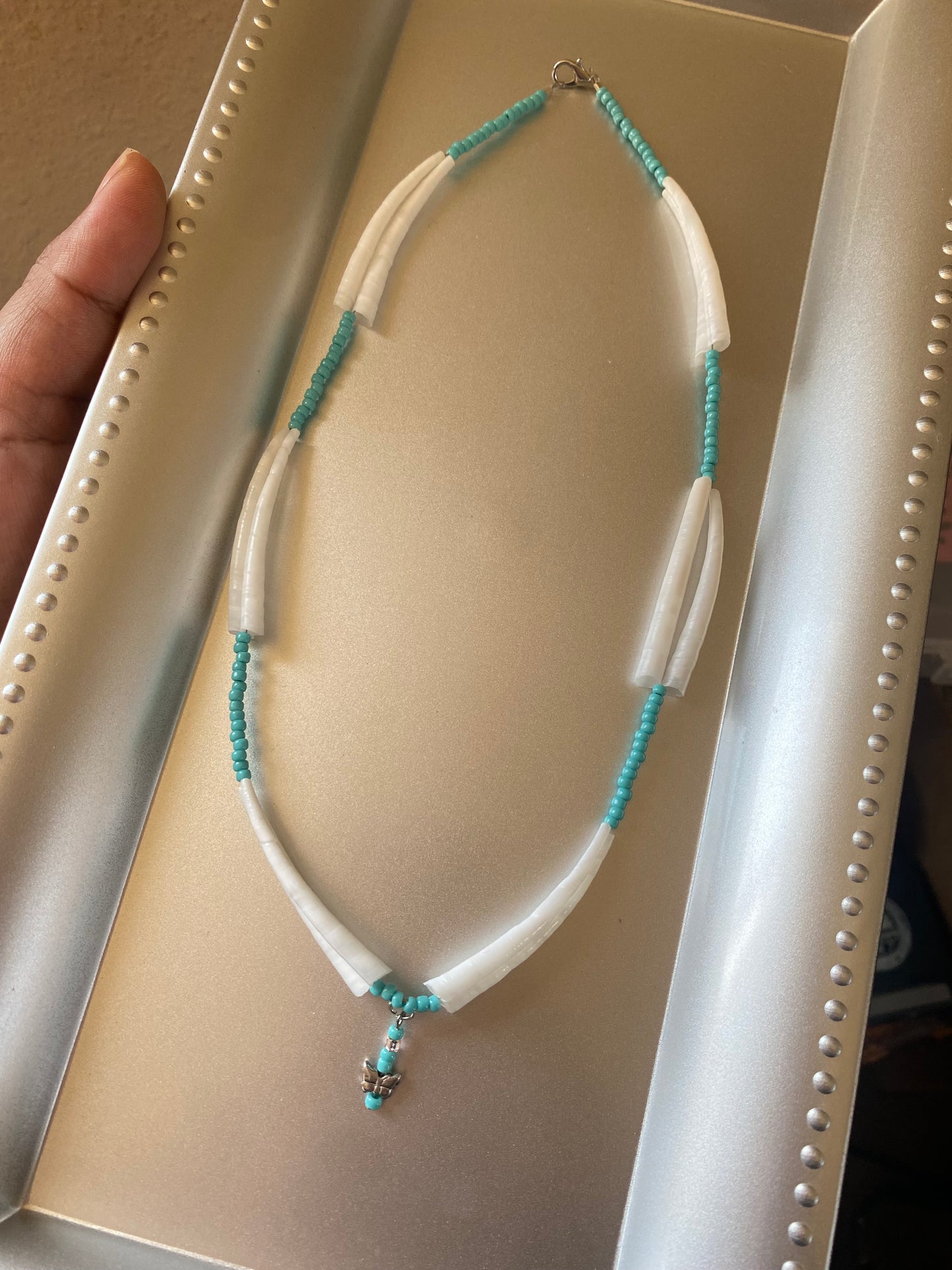 Turquoise Butterfly Dentalium necklace by BIR