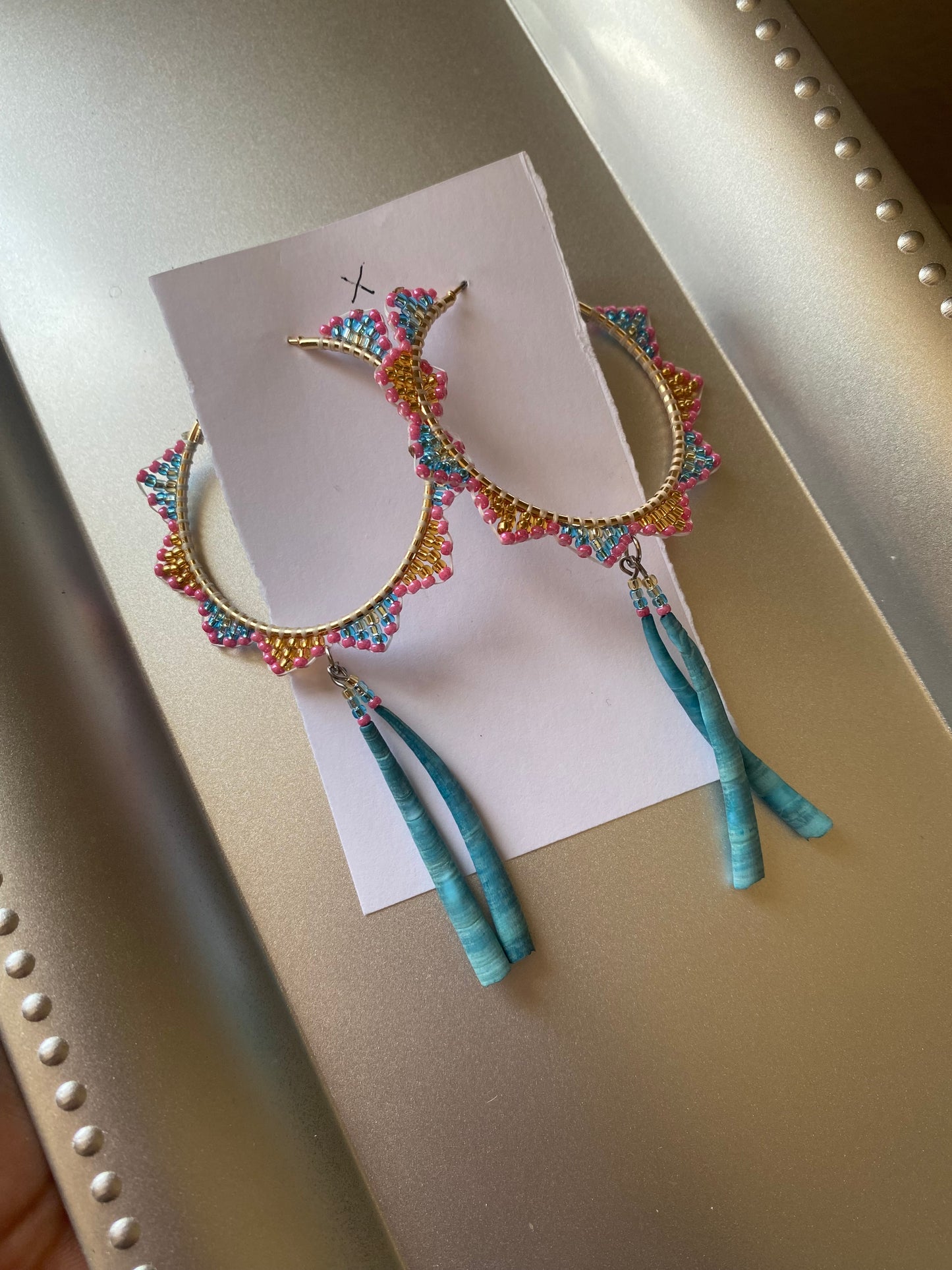 Teal Dentalium Shell Hoops by BIR