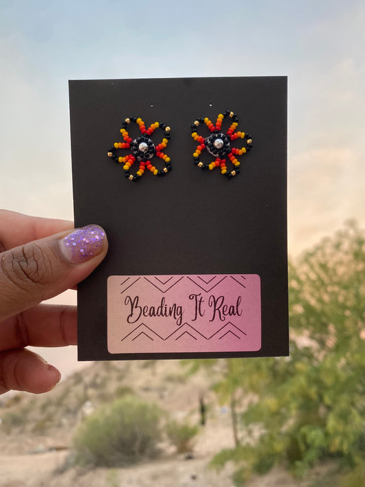 Black Flower Studs by Beading It Real