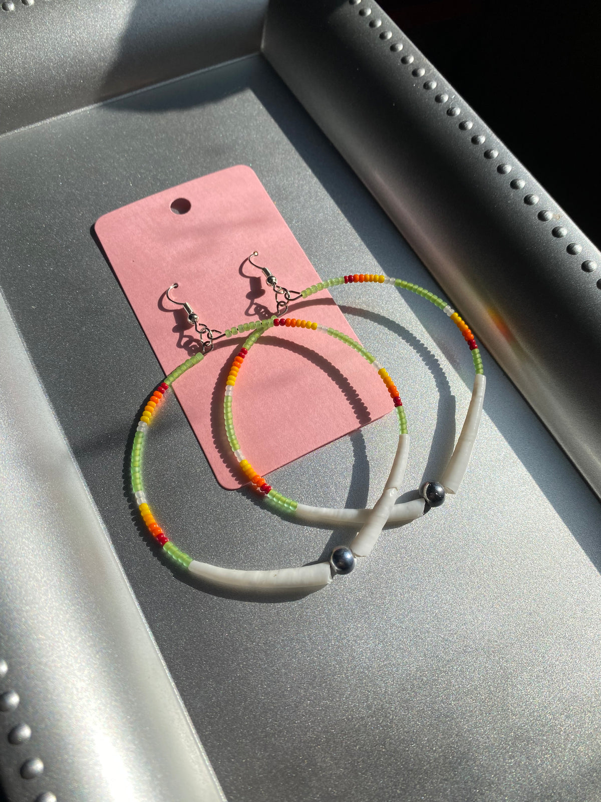 Lime Green Dentalium Hoops by BIR