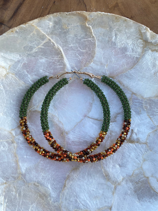 RTS-Matte Olive Pumpkin Spice Hoops by Beading It Real