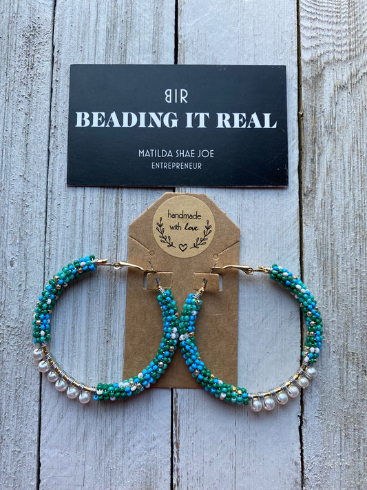 Turquoise Sister Gem Corn Hoops by Beading It Real