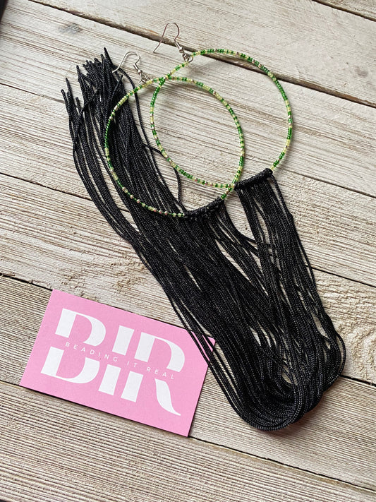 Green Flow Fringe Hoops by Beading It Real