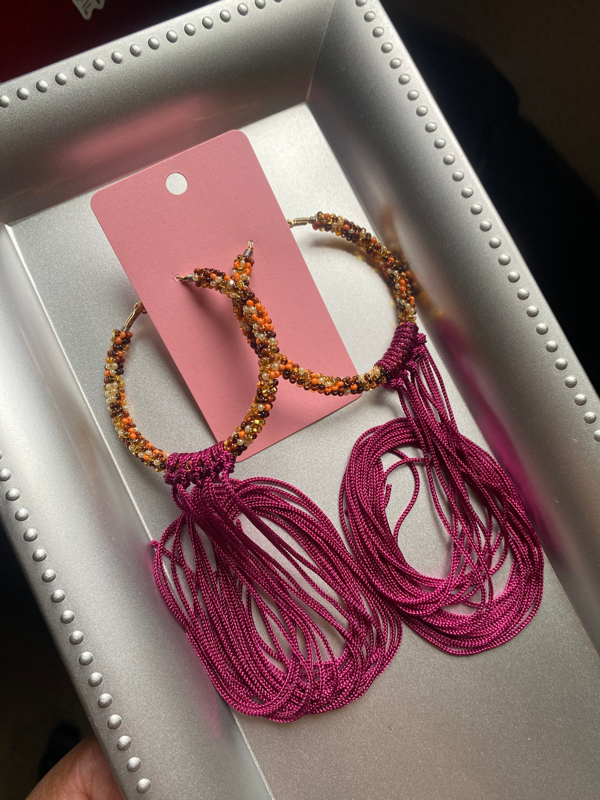 Cranberry Fall Fringe Hoops by BIR