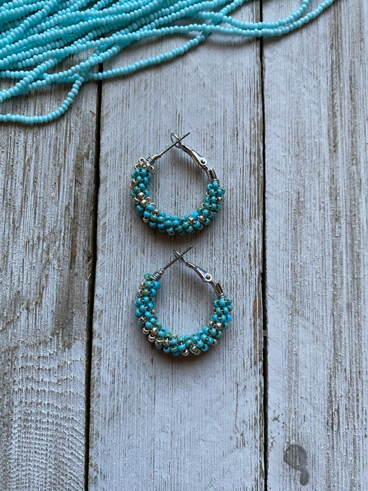 Mini Sonoran Turquoise Inspired Hoops by Beading It Real