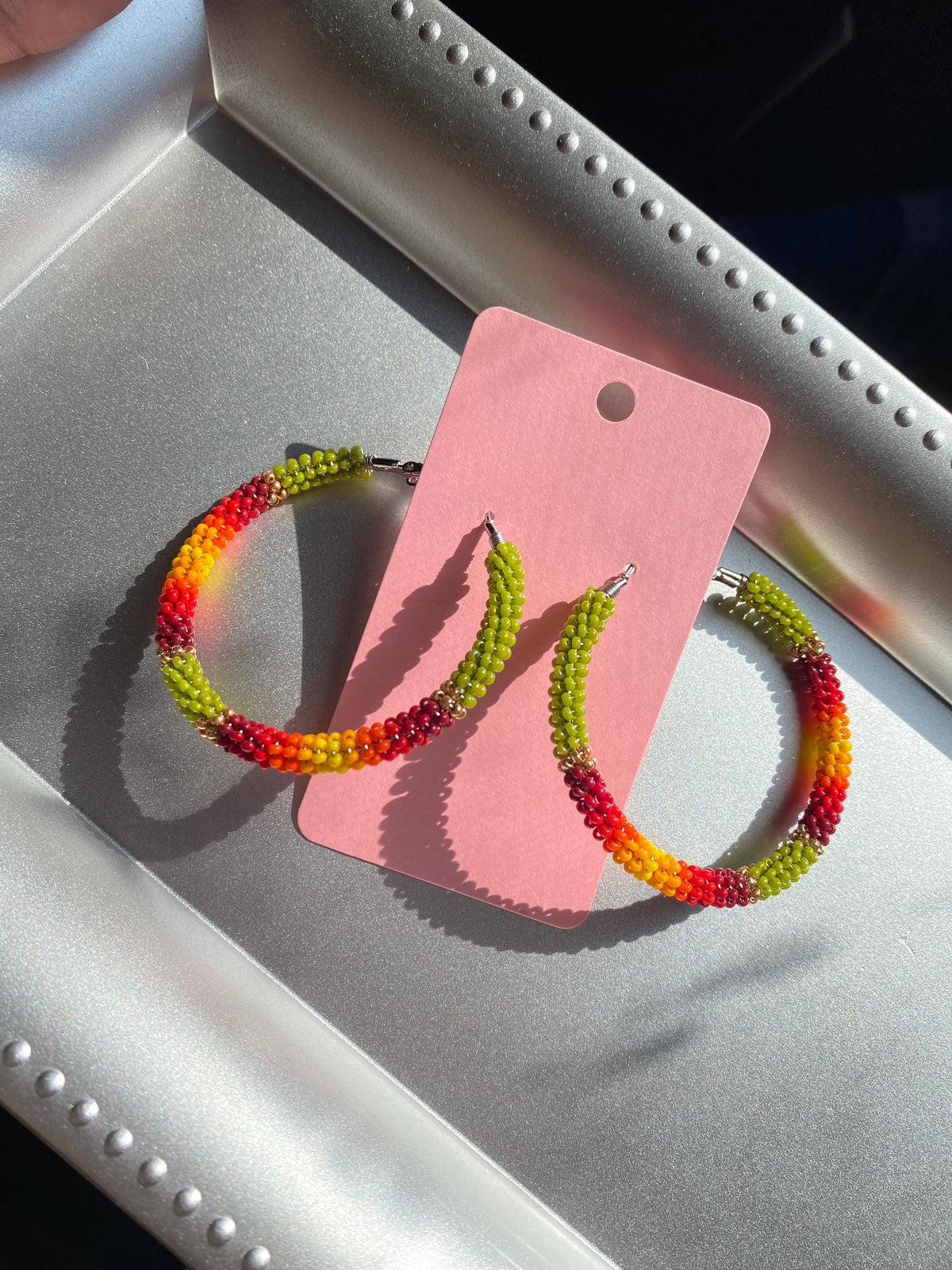 Olive Beaded Hoops by BIR