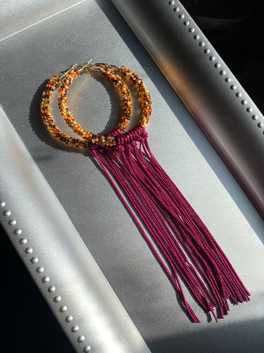 Autumn Maroon Fringe Hoops by BIR