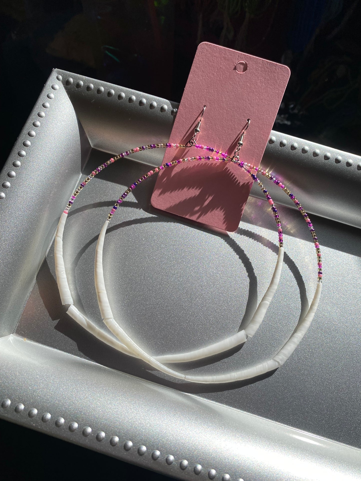 XL Pink Goddess Dentalium Hoops by BIR