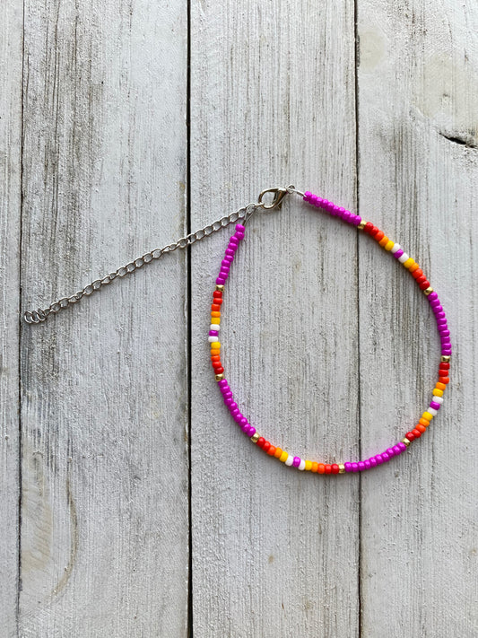 Magenta Beaded Anklet by Beading It Real