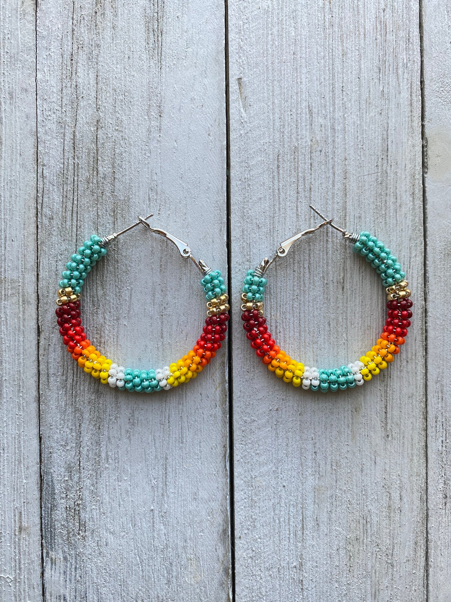 Turquoise Medium Iconic Hoops by Beading It Real